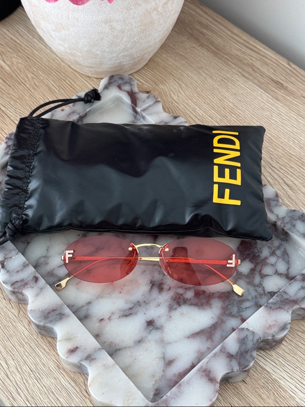 Fendi First Crystal Oval Sunglasses Red